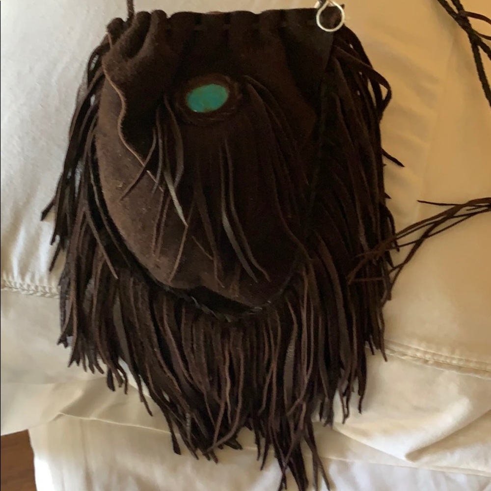 Leather fringe suede bag